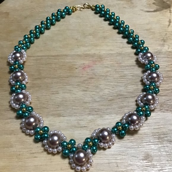 women's gold metal necklace faux pearls & lobster claw clasp about 20" ... PN-99 - Picture 2 of 6